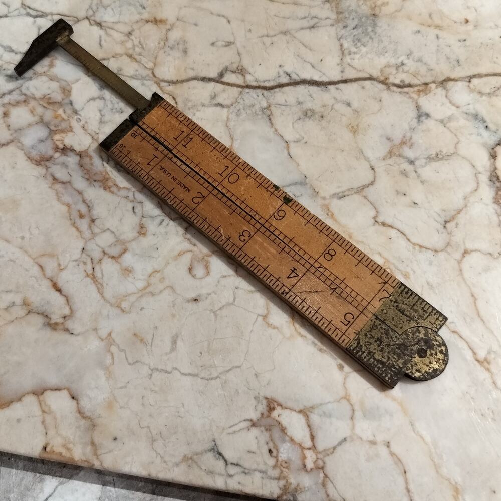 Vintage Stanley 36 1/2 Caliper Boxwood & Brass Carpenter Rule Folding Ruler 12"